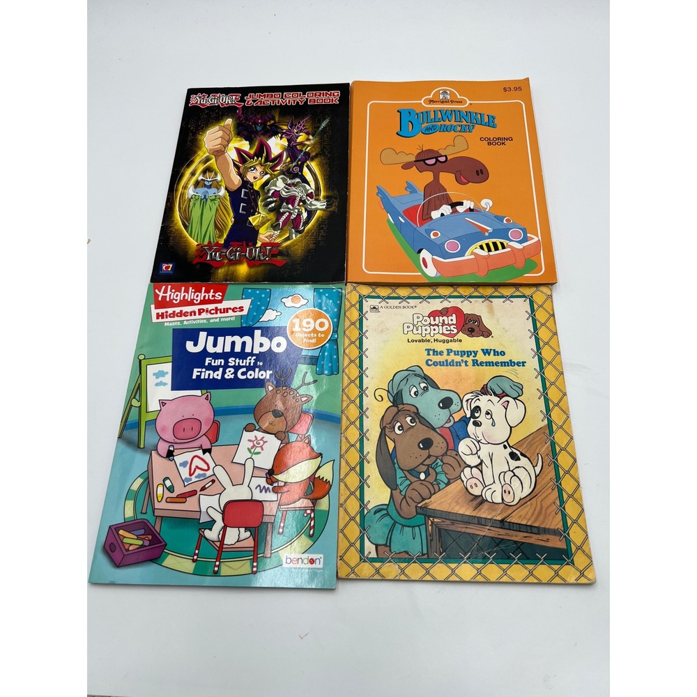 Vintage Activity Book Lot Yu-Gi-Oh Bullwinkle Pound Puppies Highlights‎